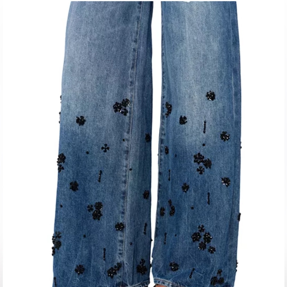 DL1961 Hepburn Wide Leg High Rise Jeans in Embellished New with Tags! - Picture 4 of 9